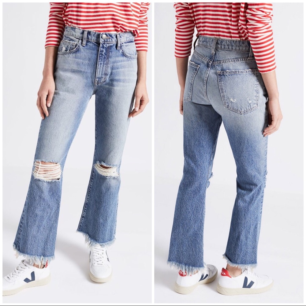 Current/Elliott Light Blue Distressed Cropped Flare Jeans
